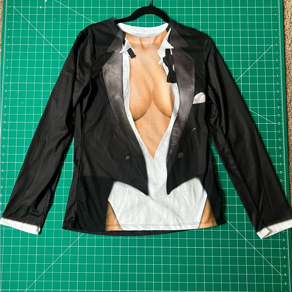 Black and White Tuxedo Print Long Sleeve Shirt